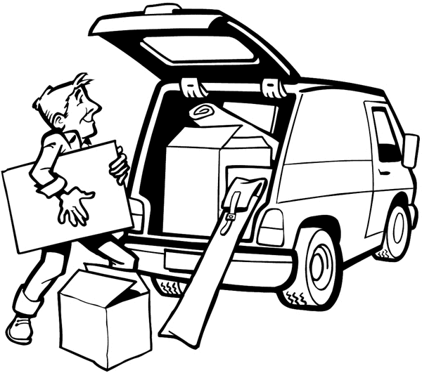 Man loading supplies in van vinyl sticker. Customize on line.     Autos Cars and Car Repair 060-0378  